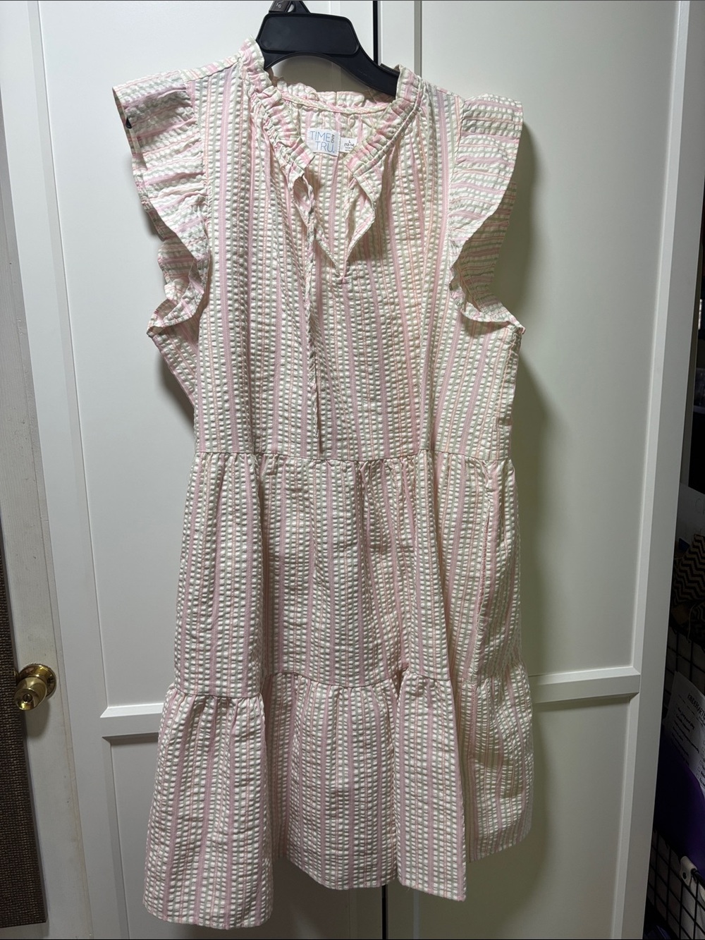 Timberland Girls' Pink & White Seersucker Ruffle Tiered Dress